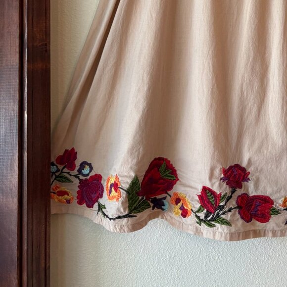 100% Cotton A-Line Pleated Midi Skirt Floral Embroidery Fall Cottagecore Size 14 - Picture 2 of 12